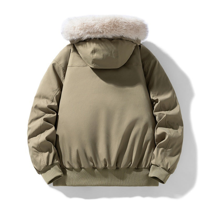 Herr Vadderad Vinter Jacka med Faux Fur Huva, Quiltad Checkered Foder och Bomber Muddar