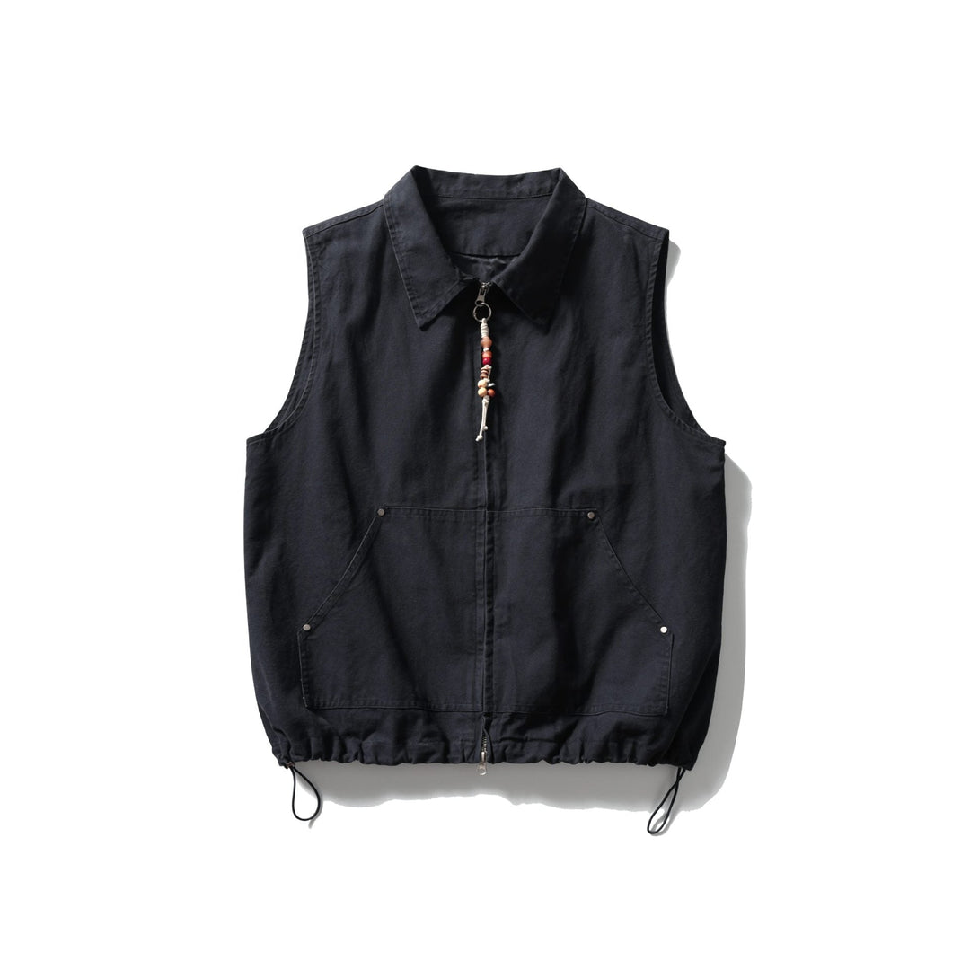 Dam Sleeveless Utility Väst med Skjortkrage, Fåll med Dragsko, och Kangaroo Fickor