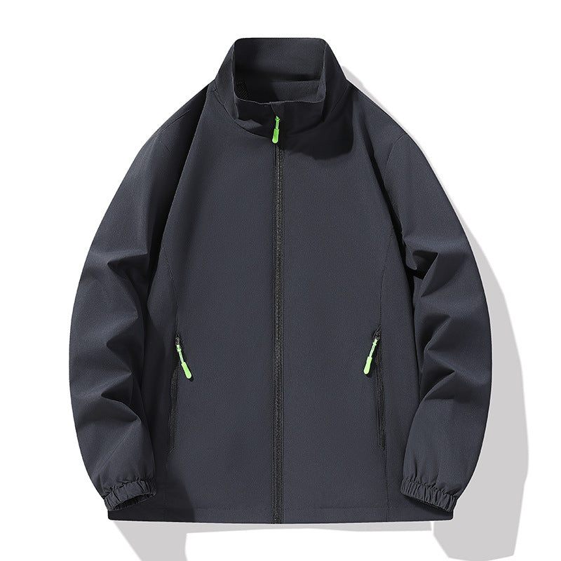 Herr Minimalistisk softshell utomhusjacka med ståkrage, Vind och Vatten Resistent Membran och Fluorescent Dragkedja Pulls