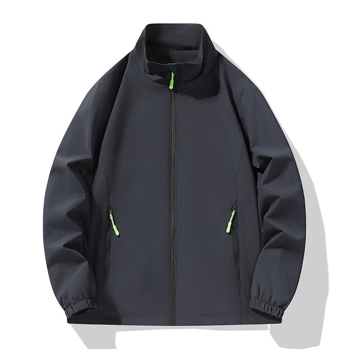 Herr Minimalistisk softshell utomhusjacka med ståkrage, Vind och Vatten Resistent Membran och Fluorescent Dragkedja Pulls