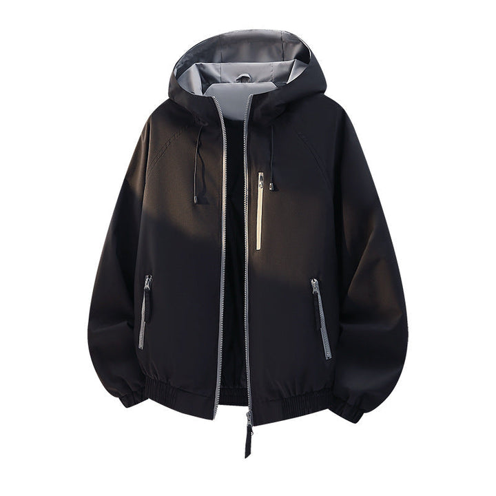 Dam lätt med huva shell jacka in urban look med kontrasterande foder, zippered fickor, och elastic fåll