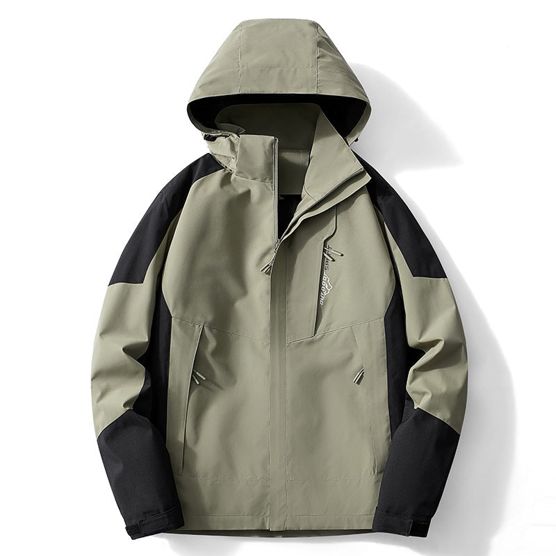 Herr Colorblock softshell Trekker Jacka med huva, dold dragkedjas och sidofickor