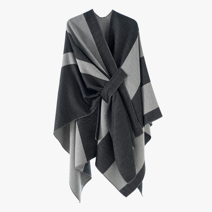 Dam Wrap Cape med bred Stripe mönster och Ties
