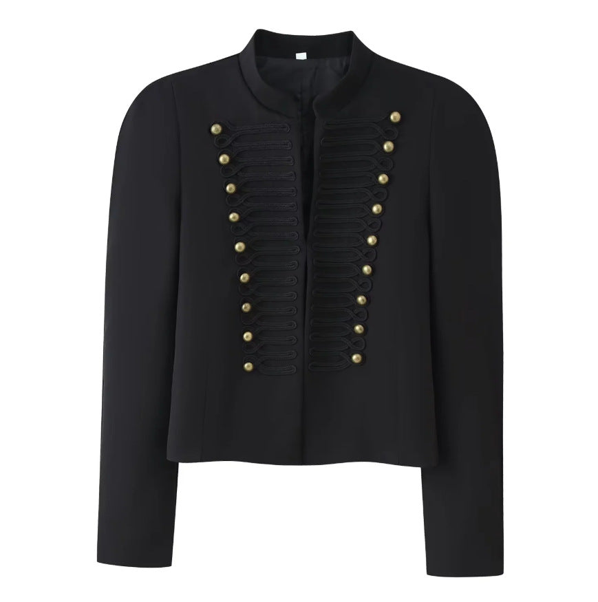 Dam kort jacka in hussar-inspired design med ståkrage och dekorativ cords