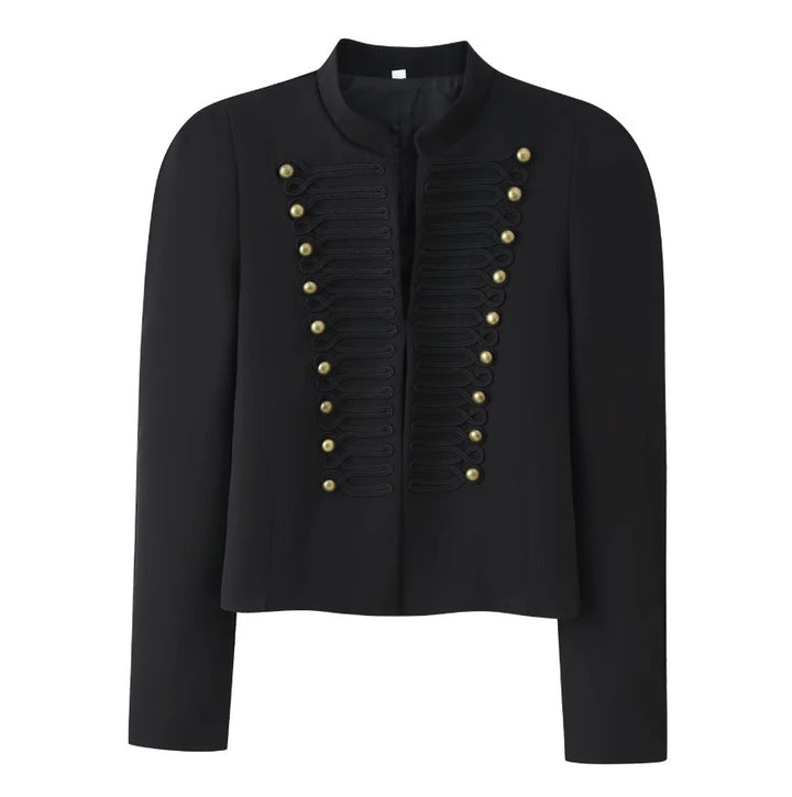 Dam kort jacka in hussar-inspired design med ståkrage och dekorativ cords