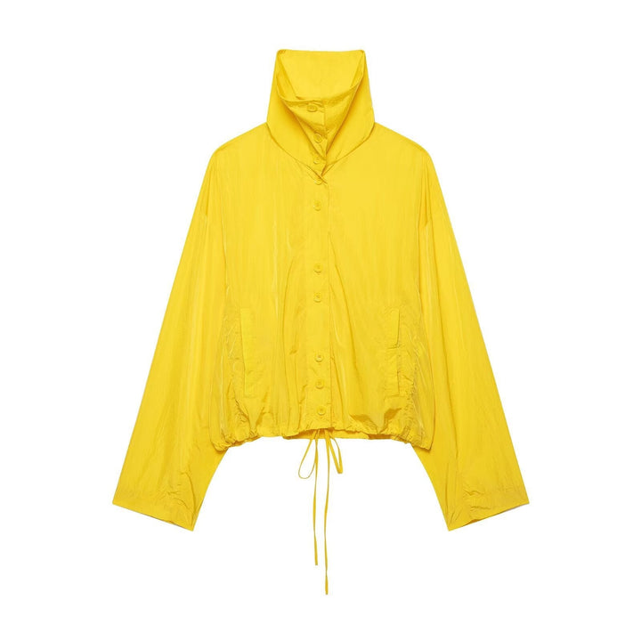Dam Kort Tech-Shell Blouson i Oversize-Look med Hög Stå Krage och Drawstring