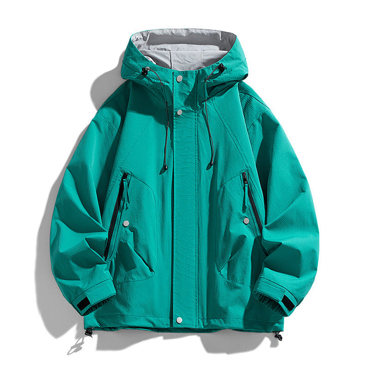 Unisex lätt vindtät outdoorjacka med huva, vattenavvisande outer shell och adjustable fåll