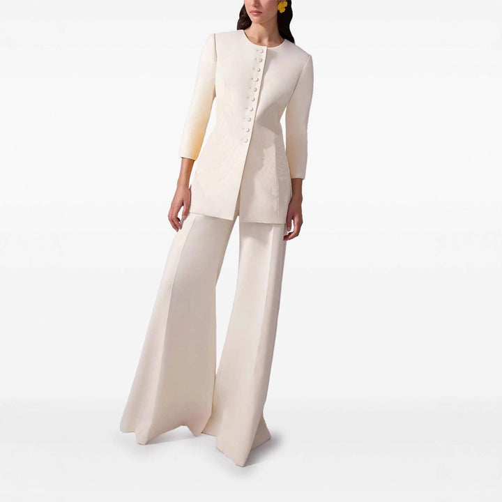 Dam lång blazer kappa in tailoring med round neckline och dold knappslå