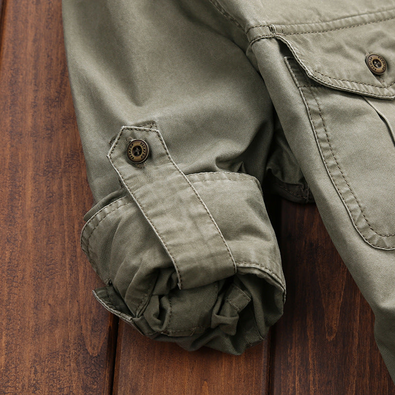 Herr Longline Canvas Överskjorta i Utility Stil med Bröst Lock Fickor