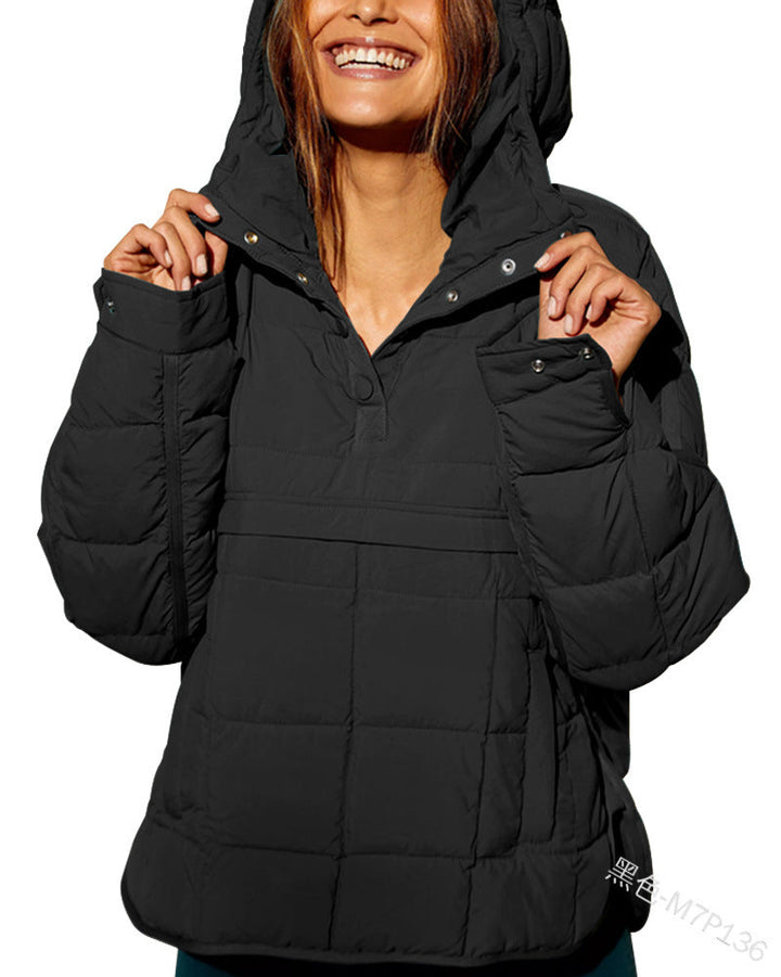 Dam Quiltad Fodrad Pull-Over Anorak med Huva