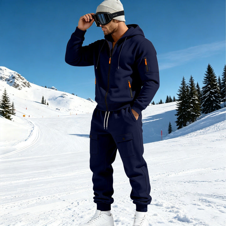 Herr Comfort Fleece Luvtröja med Dragkedja, Huva, och Utility Ärmficka