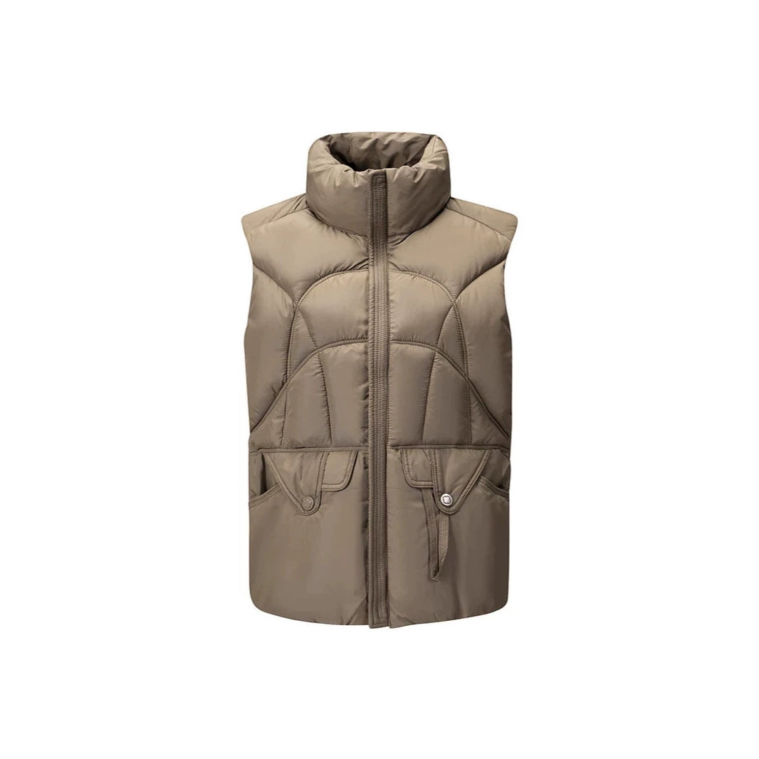 Dam modern-stil kviltad thermal väst med ergonomic body quilting och hög ståkrage