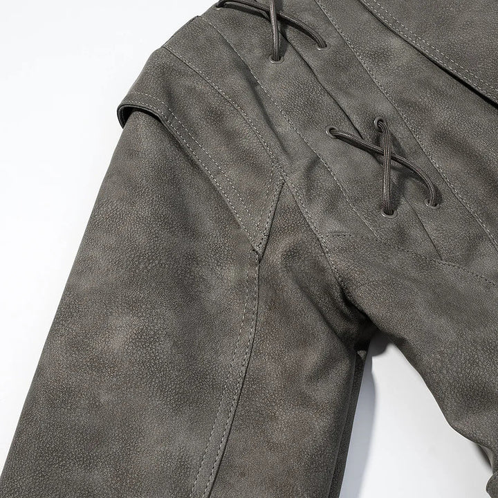 Dam kort jacka velour look med sjalkrage, midjebälte och lacing detail