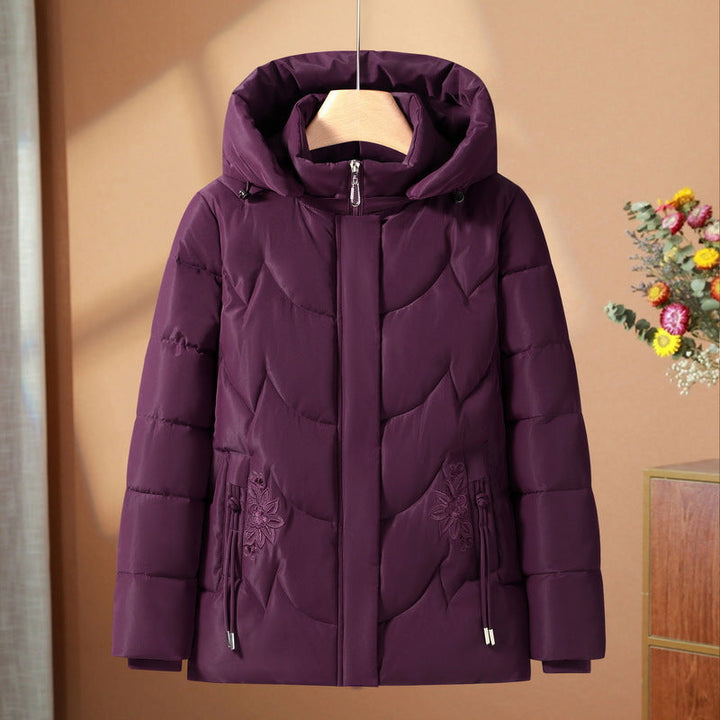 Dam quiltad thermo outdoorjacka med ergonomic huva och floral pocket embroidery