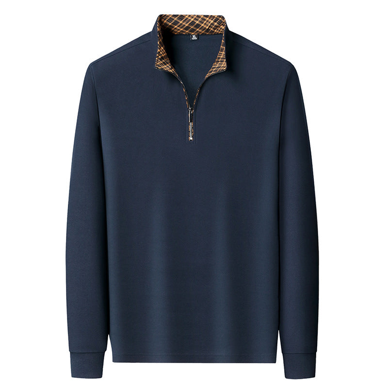 Herr Lång Ärm Halv Dragkedja Pullover med Turtleneck och Rutig Inner Krage