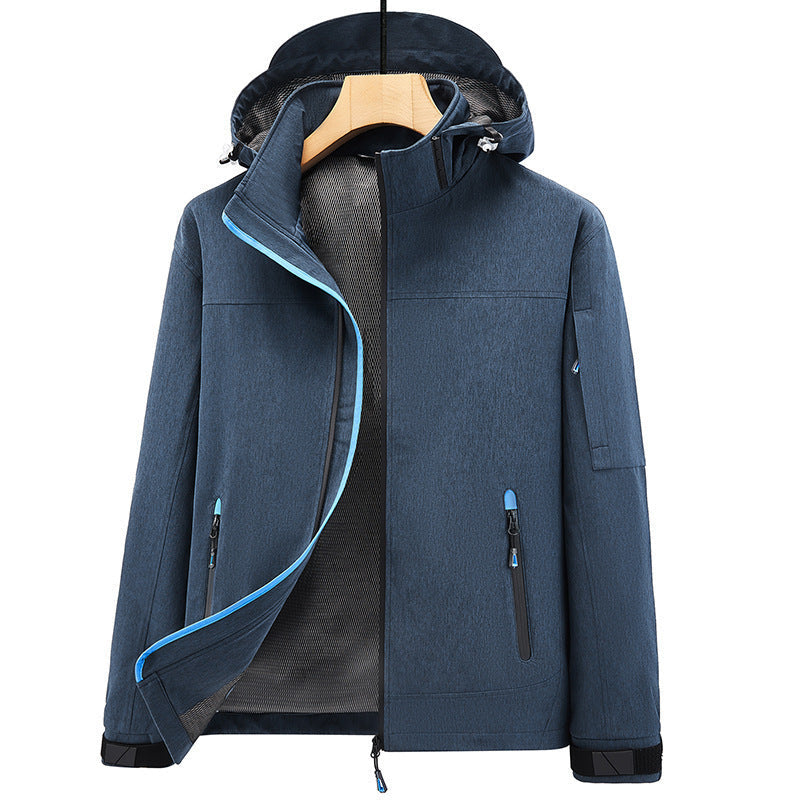 Herr Weather-Resistant Softshell Utomhus Jacka med Huva, Hög Krage, och Welded Sömmar