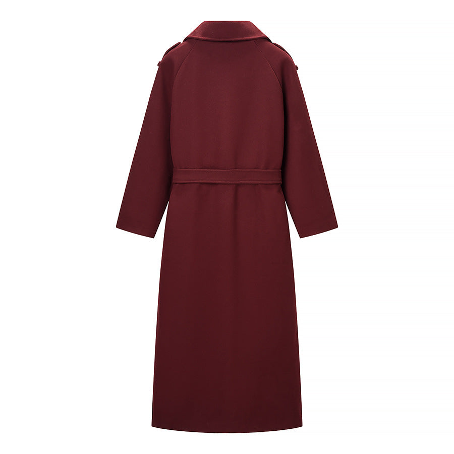 Dam Maxilength ullblandning trenchcoat med Shoulder Yoke, knytband och Roll-Up ärmar