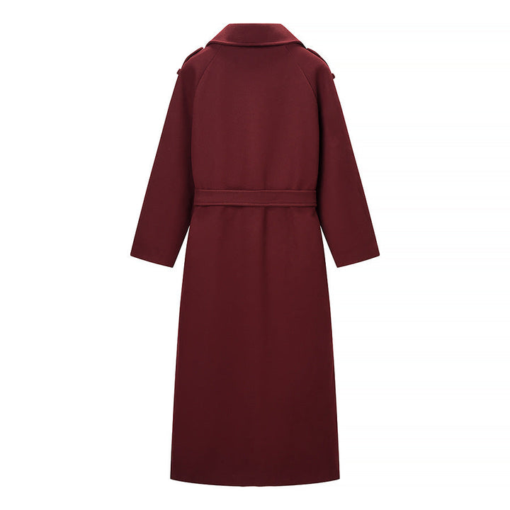 Dam Maxilength ullblandning trenchcoat med Shoulder Yoke, knytband och Roll-Up ärmar