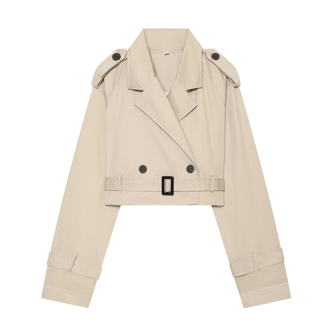 Dam Kort Trenchcoat med Double-Breasted Knapp Knäppning, Shoulder Flaps, och Waist Belt