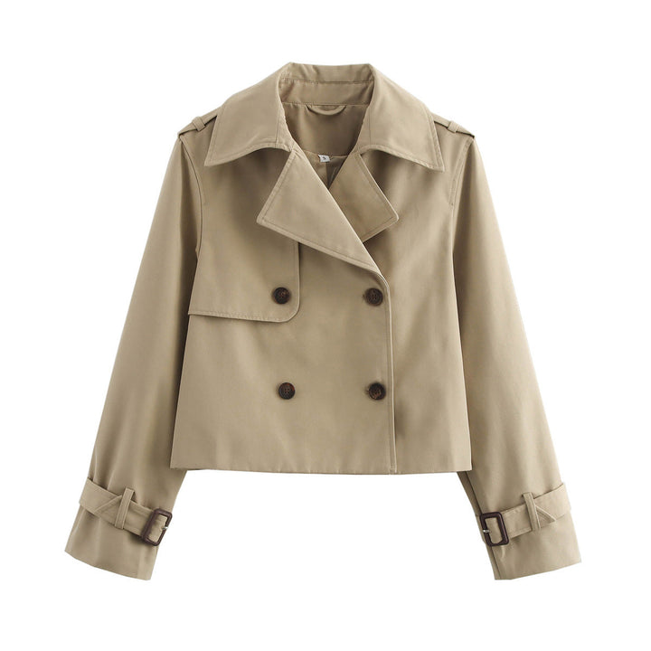 Dam cropped trenchcoat med double row, epaulettes och adjustable buckle cuffs
