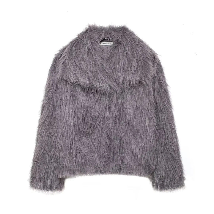 Dam cropped oversized faux pälsjacka med voluminous sjalkrage och inner värmefoder