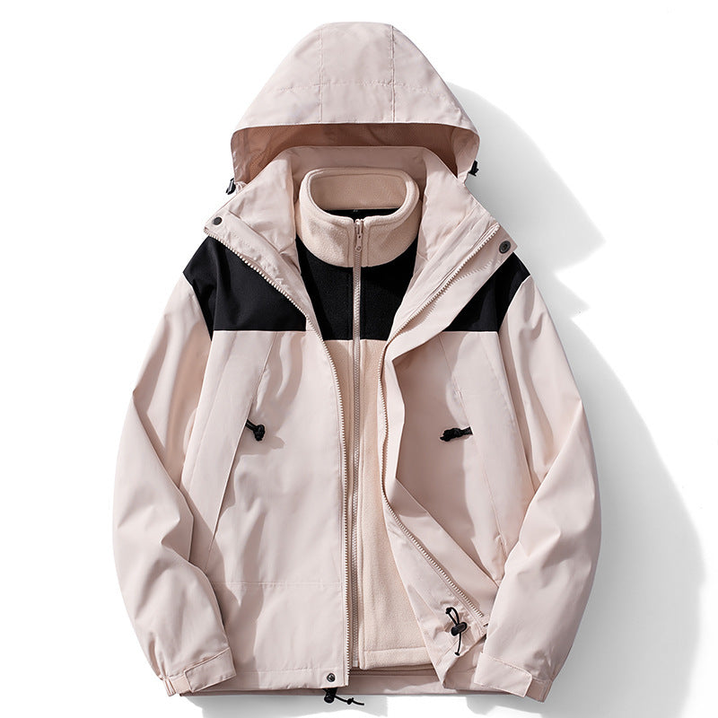 Herr two-lager softshell trekking jacka med avtagbar fleece inner jacka och huva