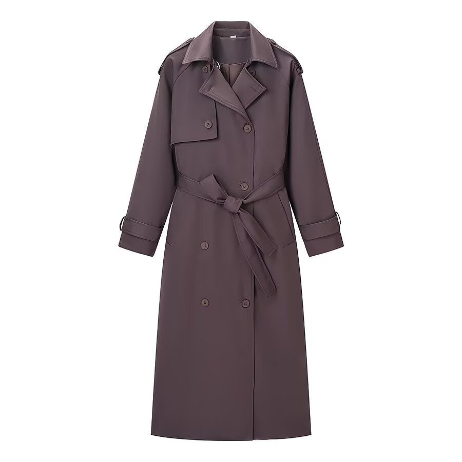 Dam längre skräddad trenchcoat med knytband och Double Row