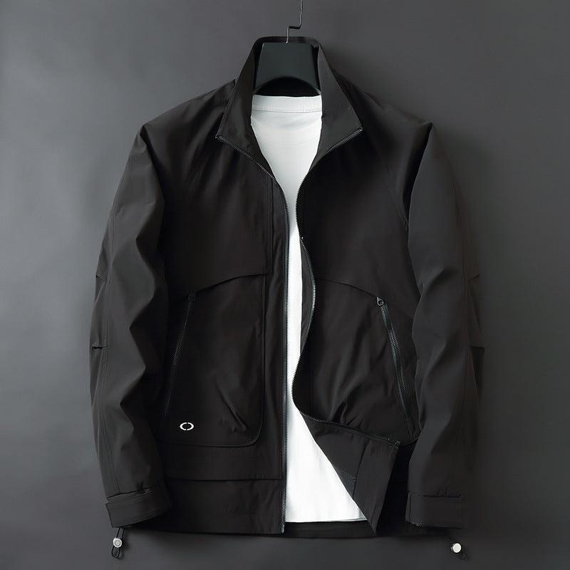 Herr Lätt Technical Övergång Jacka med Stående Krage, Vattenavvisande Ripstop Look, och Dold Zip Fickor