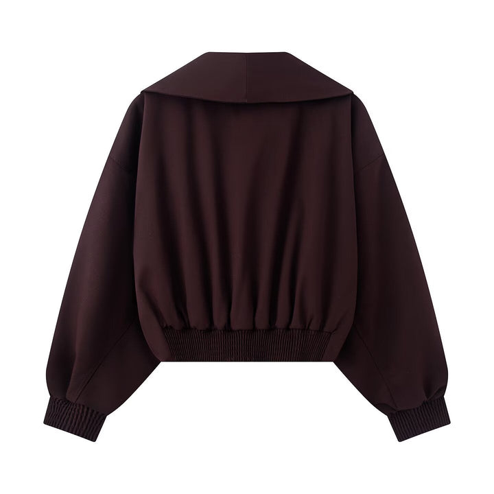 Dam Kort Oversize Jacka med Wide Shawl Krage, Balloon Ärmar, och Waist Strap