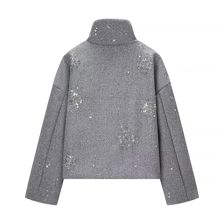 Dam boxy kort jacka med high ståkrage och sparkling bead och sequin embroidery