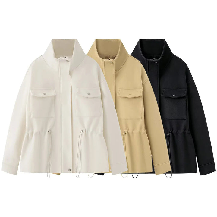Dam figurnära parka jacka med high ståkrage, drawstring waist och applied flap fickor