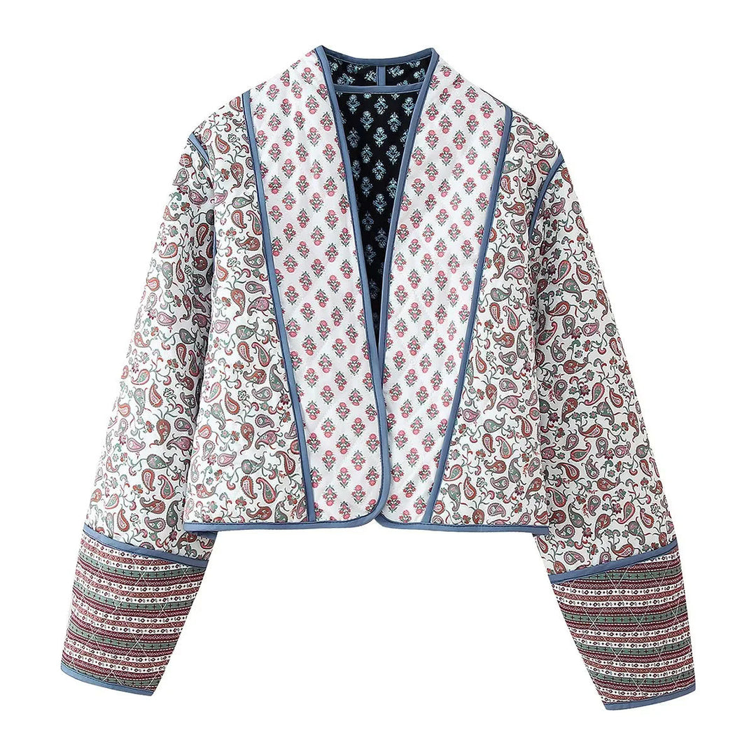Dam reversible patchwork quiltad jacka i kimono stil med kontrasterande ärmar