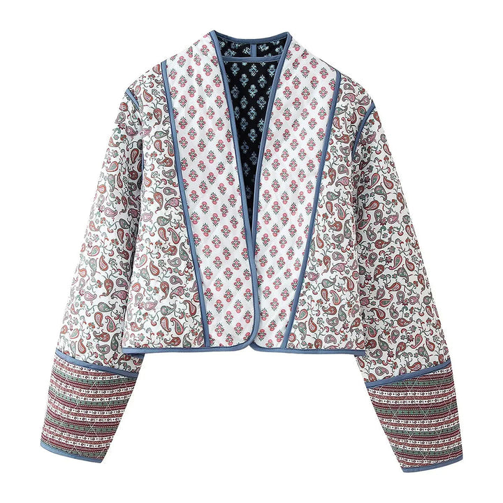 Dam reversible patchwork quiltad jacka i kimono stil med kontrasterande ärmar