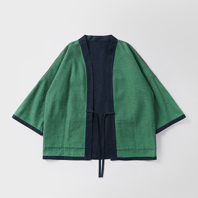 Unisex lös-fitting kimono jacka gjord bomull denim med tie och stor utanpåfickor