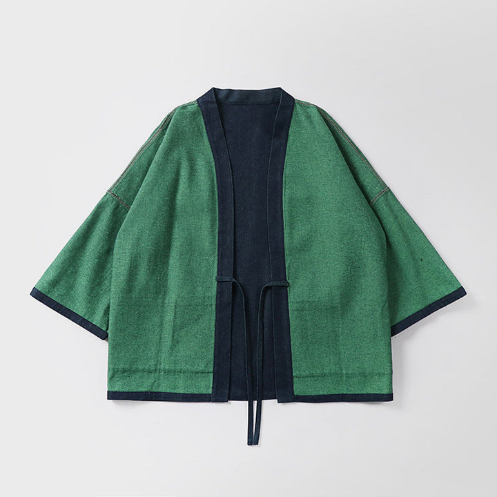 Unisex lös-fitting kimono jacka gjord bomull denim med tie och stor utanpåfickor