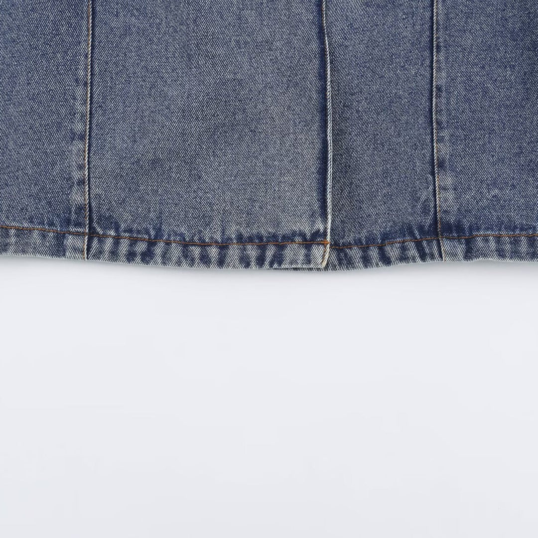 Dam Kort Jeans Jacka i Boxig Skärning med Ståkrage och Three-Quarter Ärmar