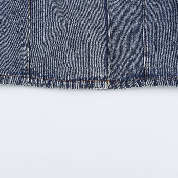 Dam Kort Jeans Jacka i Boxig Skärning med Ståkrage och Three-Quarter Ärmar