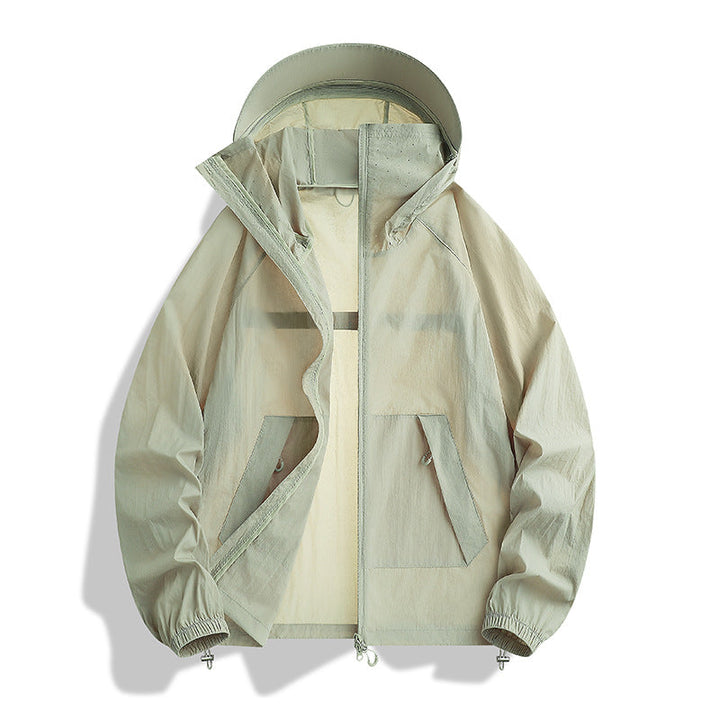 Herr Lätt Wind och Water-Resistant med Huva Övergångsjacka med Adjustable Fåll Dragsko och Tvåvägsdragkedja