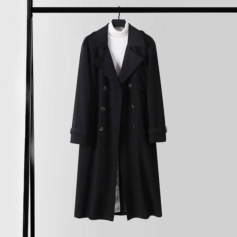 Dam elegant Maxi trenchcoat gjord ullblandning med vid shawl krage och knytband