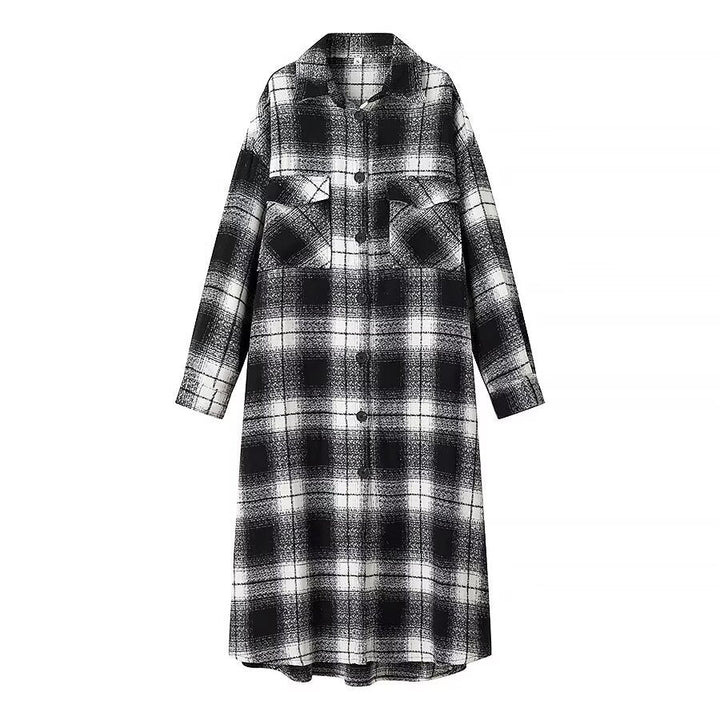 Dam lång modell rutig Overshirt med oversize skärning och Flap fickor