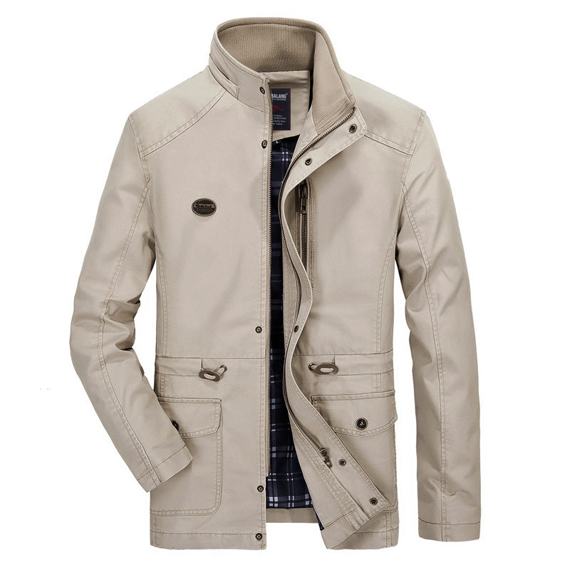 Herr Mid-Length Parka med Huva, Checkered Foder och Midja Dragsko