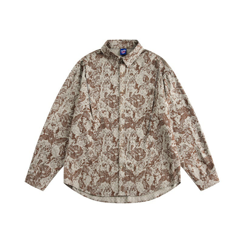 Unisex Oversized Skjorta Jacka med Blommig Jacquard Structure och Rounded Fåll