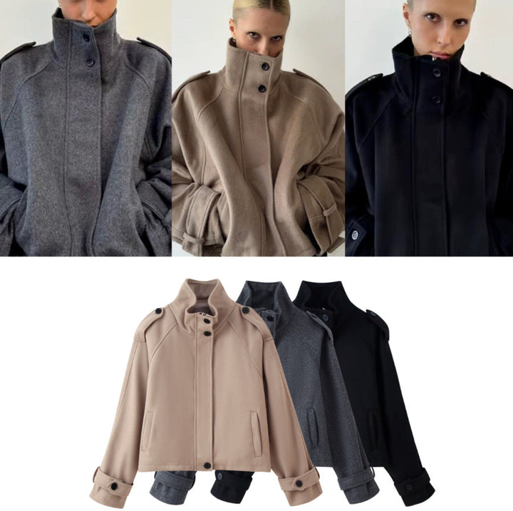 Dam 90+ Kort Ull Blend Blouson med Funnel Krage och Tailoring Details