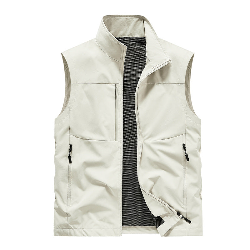 Herr Lätt Vindtät Softshell Quiltad Väst med Mesh Foder, Ståkrage &amp; Dragkedja Fickor