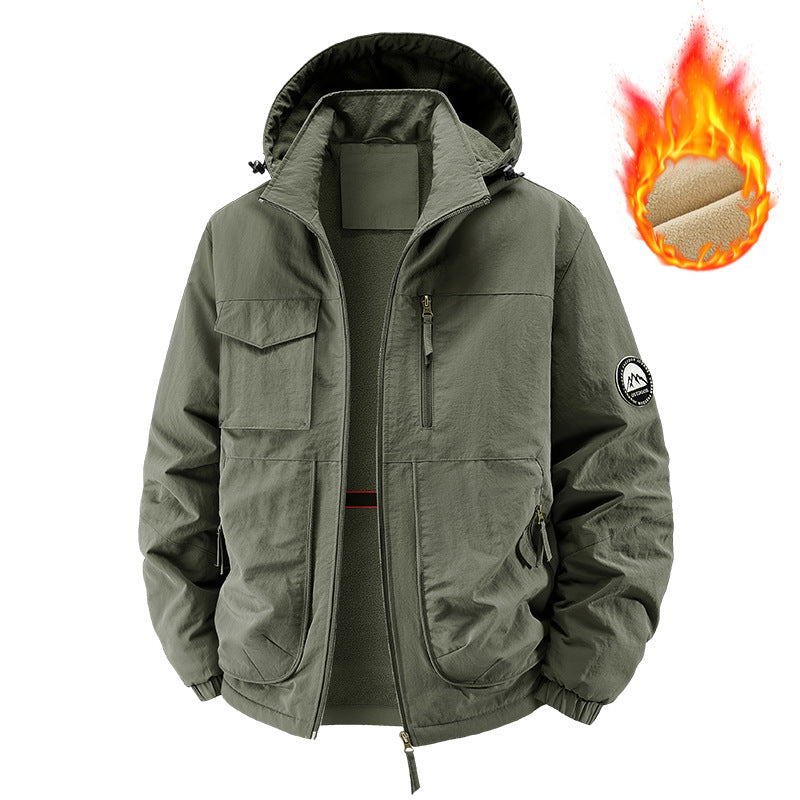 Herr Insulated Utomhus Jacka med Fleecefoder och Multifunctional Utility Fickor