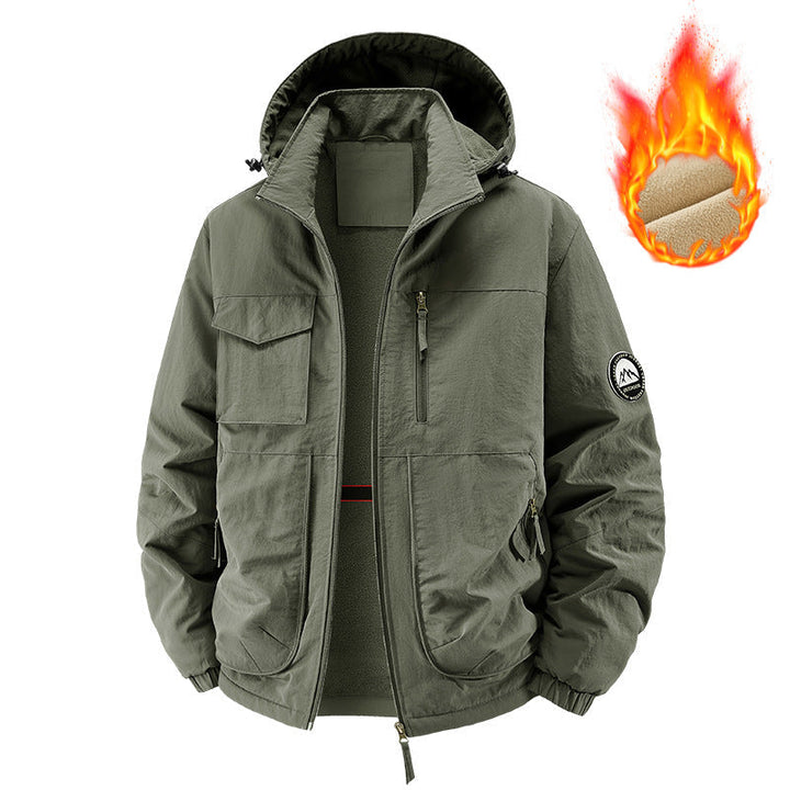 Herr Insulated Utomhus Jacka med Fleecefoder och Multifunctional Utility Fickor