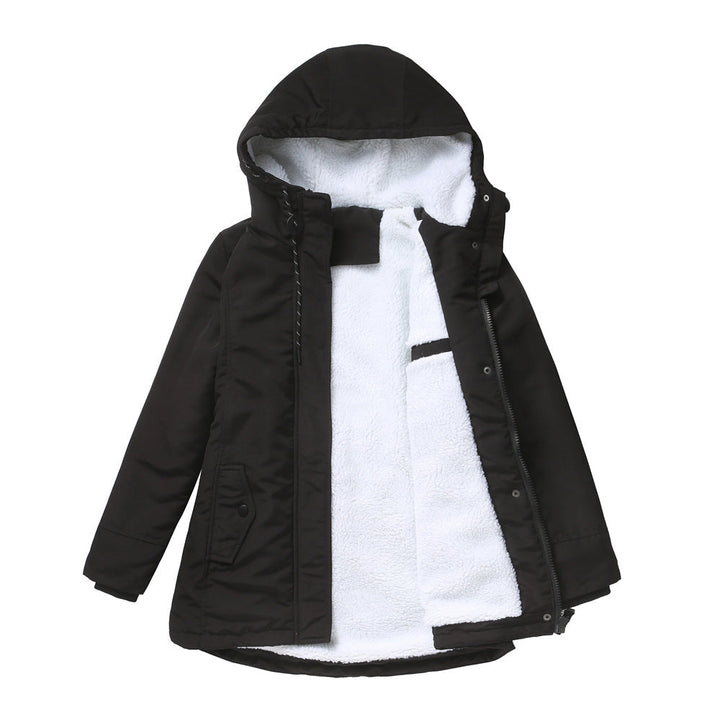 Dam vadderad vinter parka med teddy fleece foder och huva