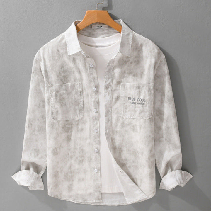 Herr Lätt Bomull Overshirt med Diskret Tie-Dye Look, Bröstfickor och Avslappnad Passform