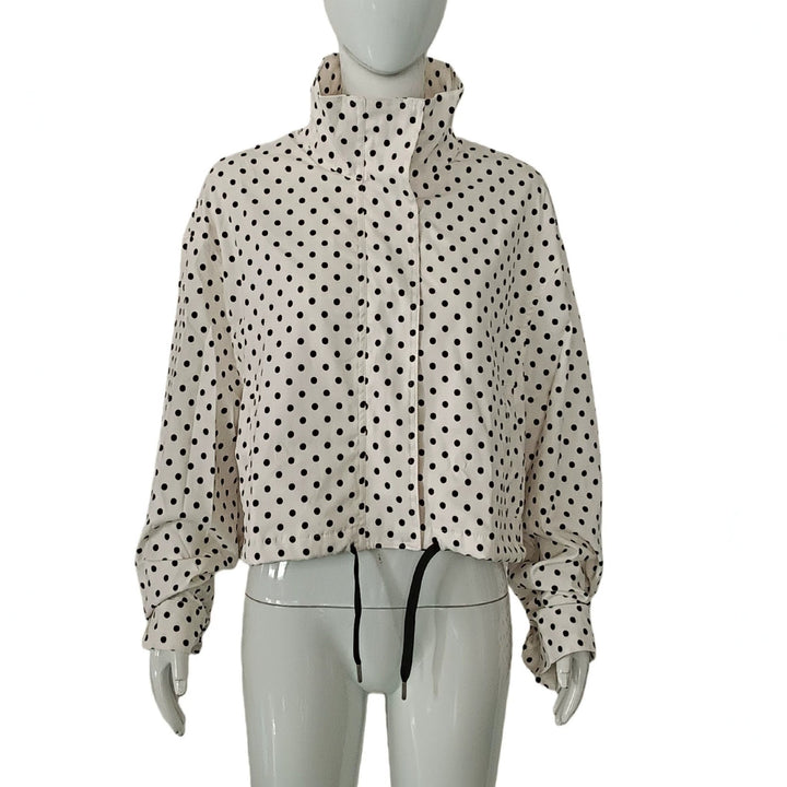 Dam Polka Dot Cropped blousonjacka med Stand krage och Drawstring