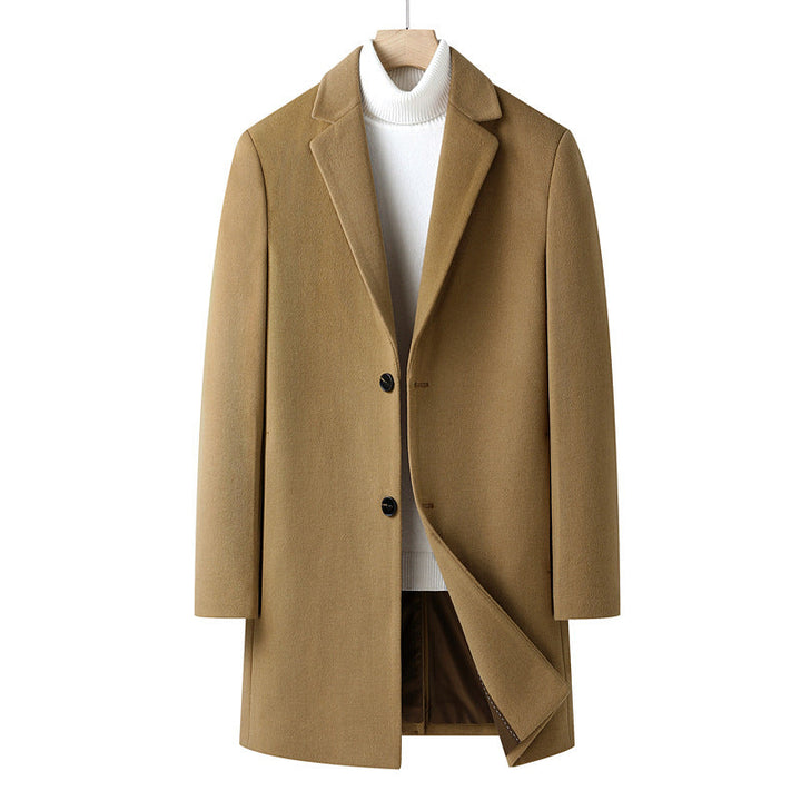 Herr Single-Breasted Ull Blandning Overcoat med Narrow Lapels och Smal Passform